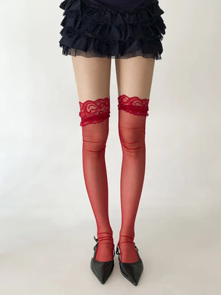 See-through Lace Mesh Pattern Knee Socks Tabi Stockings Socks Collection