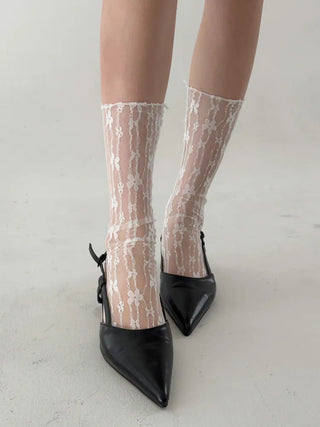 See-through Lace Mesh Pattern Knee Socks Tabi Stockings Socks Collection