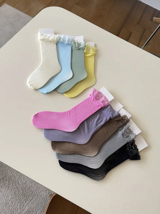 See-through Lace Mesh Pattern Knee Socks Tabi Stockings Socks Collection