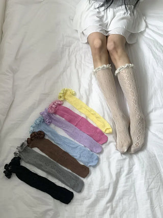 See-through Lace Mesh Pattern Knee Socks Tabi Stockings Socks Collection