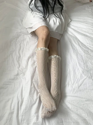 See-through Lace Mesh Pattern Knee Socks Tabi Stockings Socks Collection