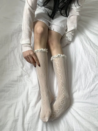 See-through Lace Mesh Pattern Knee Socks Tabi Stockings Socks Collection