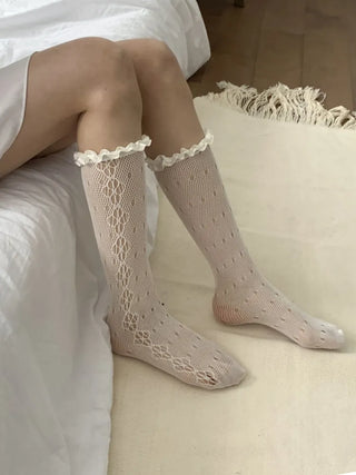 See-through Lace Mesh Pattern Knee Socks Tabi Stockings Socks Collection