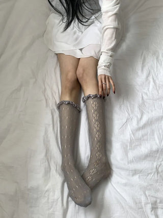 See-through Lace Mesh Pattern Knee Socks Tabi Stockings Socks Collection