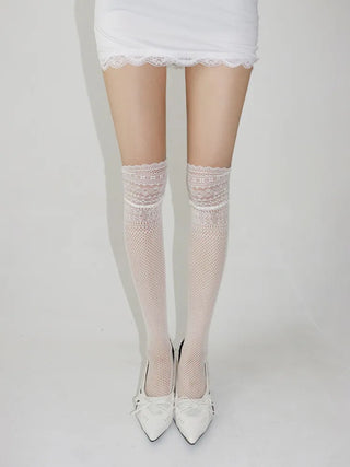 See-through Lace Mesh Pattern Knee Socks Tabi Stockings Socks Collection
