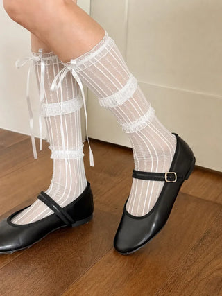 See-through Lace Mesh Pattern Knee Socks Tabi Stockings Socks Collection