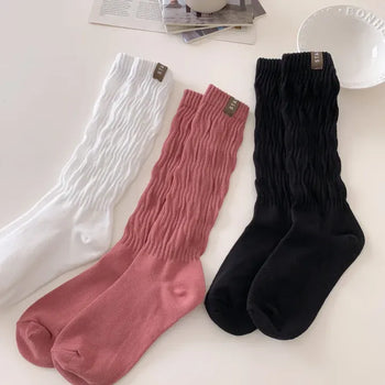 Slit Mood Shirred Pleated Warmer Socks Long Socks