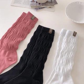 Slit Mood Shirred Pleated Warmer Socks Long Socks
