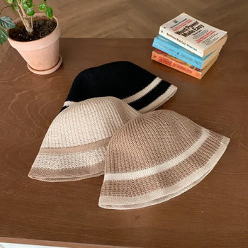 Bay Line Summer Knit Bucket Hat Straw Rattan Hat