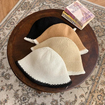 Neut Color Block Knit Rattan Bucket Hat