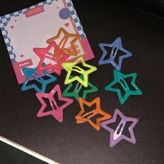 Star Pearl Kitsch Metal Festival Waterbomb Star Hair Snap Clip Set Collection