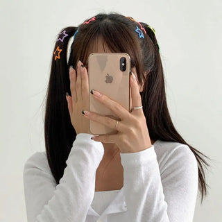 Star Pearl Kitsch Metal Festival Waterbomb Star Hair Snap Clip Set Collection