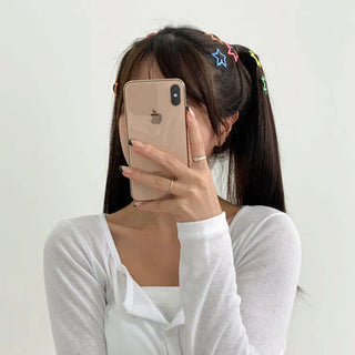 Star Pearl Kitsch Metal Festival Waterbomb Star Hair Snap Clip Set Collection