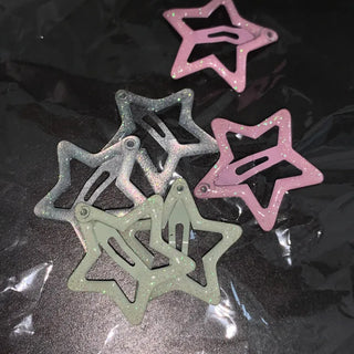 Star Pearl Kitsch Metal Festival Waterbomb Star Hair Snap Clip Set Collection