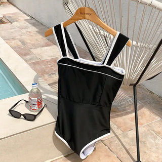 Square Neck Two-Way Monokini Bikini Swimsuit with Skirt
