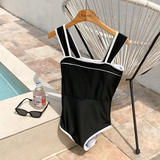 Square Neck Two-Way Monokini Bikini Swimsuit with Skirt