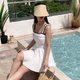 Square Neck Two-Way Monokini Bikini Swimsuit with Skirt
