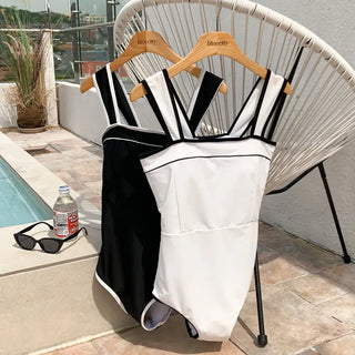 Square Neck Two-Way Monokini Bikini Swimsuit with Skirt