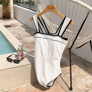 Square Neck Two-Way Monokini Bikini Swimsuit with Skirt