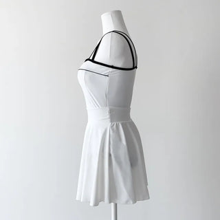 Square Neck Two-Way Monokini Bikini Swimsuit with Skirt