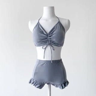 Cover-up Shirred Frill See-through High-Waisted Bikini Set Swimsuit