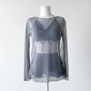 Cover-up Shirred Frill See-through High-Waisted Bikini Set Swimsuit