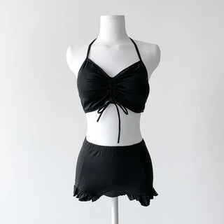 Cover-up Shirred Frill See-through High-Waisted Bikini Set Swimsuit
