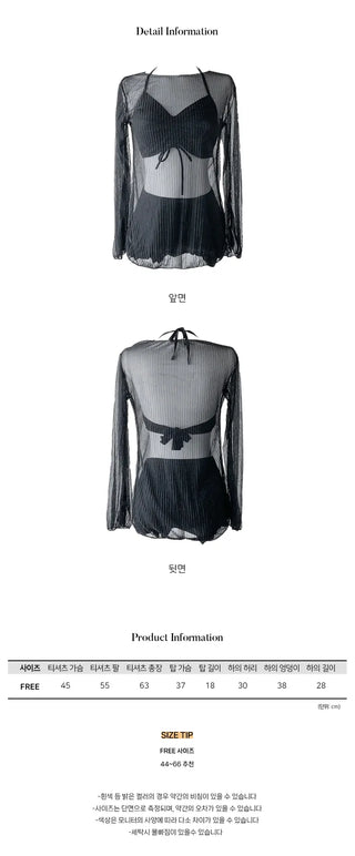 Cover-up Shirred Frill See-through High-Waisted Bikini Set Swimsuit