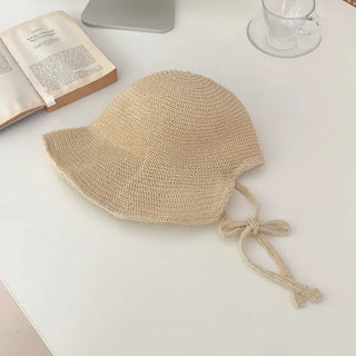 Spring Summer Knit Wide-Brim Bucket Hat Bonnet