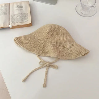 Spring Summer Knit Wide-Brim Bucket Hat Bonnet