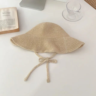 Spring Summer Knit Wide-Brim Bucket Hat Bonnet