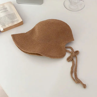 Spring Summer Knit Wide-Brim Bucket Hat Bonnet