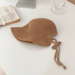 Spring Summer Knit Wide-Brim Bucket Hat Bonnet
