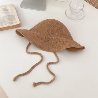 Spring Summer Knit Wide-Brim Bucket Hat Bonnet