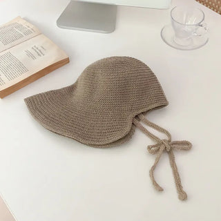 Spring Summer Knit Wide-Brim Bucket Hat Bonnet