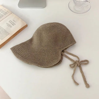 Spring Summer Knit Wide-Brim Bucket Hat Bonnet