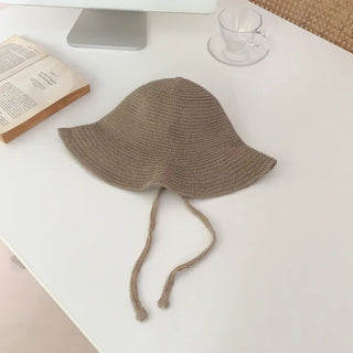Spring Summer Knit Wide-Brim Bucket Hat Bonnet