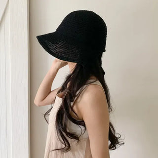 Spring Summer Knit Wide-Brim Bucket Hat Bonnet
