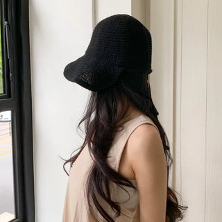 Spring Summer Knit Wide-Brim Bucket Hat Bonnet