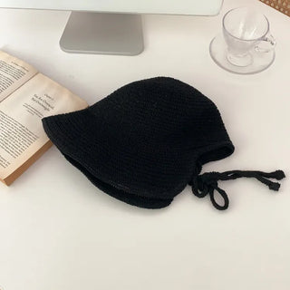 Spring Summer Knit Wide-Brim Bucket Hat Bonnet