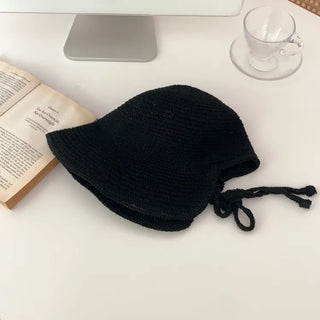 Spring Summer Knit Wide-Brim Bucket Hat Bonnet