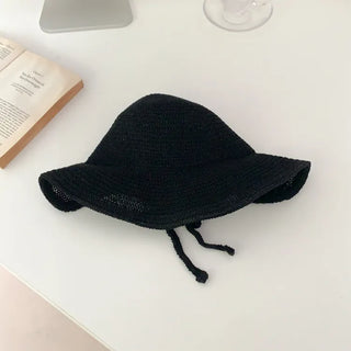 Spring Summer Knit Wide-Brim Bucket Hat Bonnet