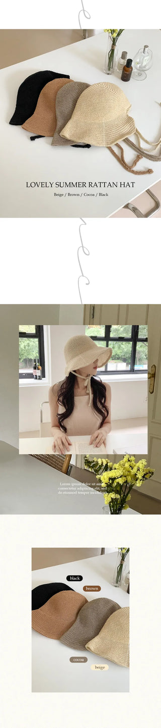 Spring Summer Knit Wide-Brim Bucket Hat Bonnet