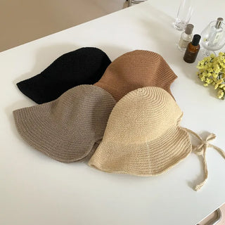 Spring Summer Knit Wide-Brim Bucket Hat Bonnet