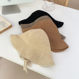 Spring Summer Knit Wide-Brim Bucket Hat Bonnet