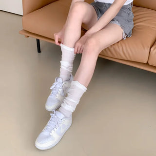 Puff See-through Pleated Shirred Warmer Knee Socks