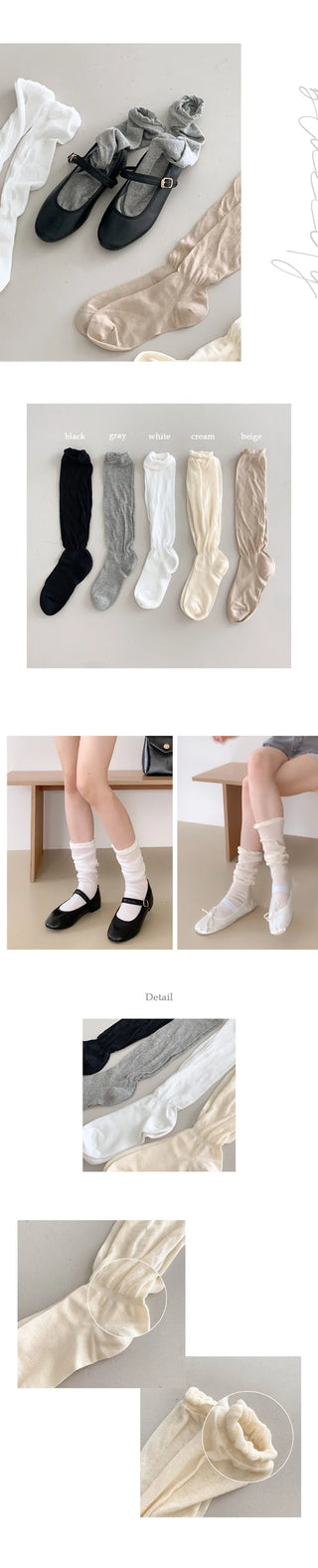 Puff See-through Pleated Shirred Warmer Knee Socks