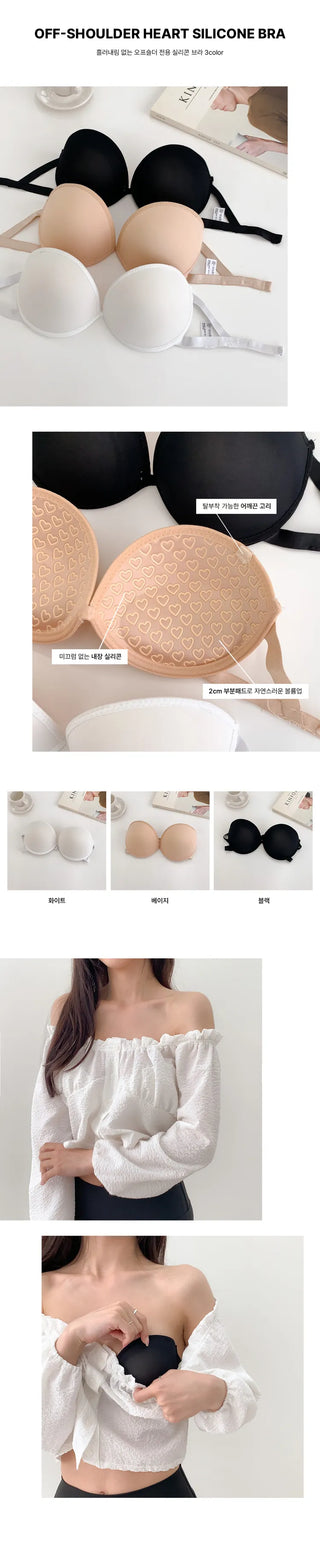Non-Slip Heart Silicone Push-up One-Hook Strapless Bra