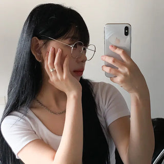 Thins Metal Circle Basic Round Thin Frame Unisex Horn-rimmed Glasses