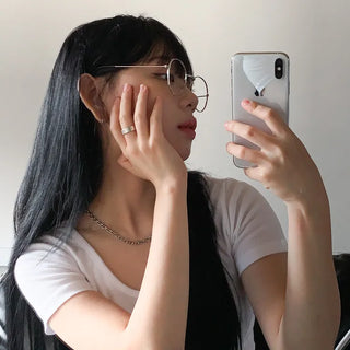 Thins Metal Circle Basic Round Thin Frame Unisex Horn-rimmed Glasses
